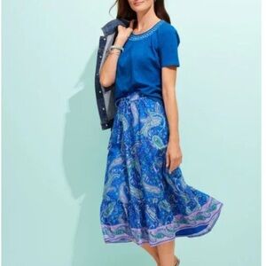 Talbots Tiered Blue Paisley Garden Boho Skirt 1X